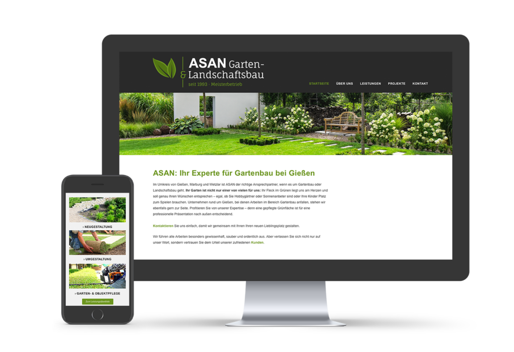 Wordpress-Website für das ASAN Garten- & Landschaftsbau inklusive responsivem Webdesign